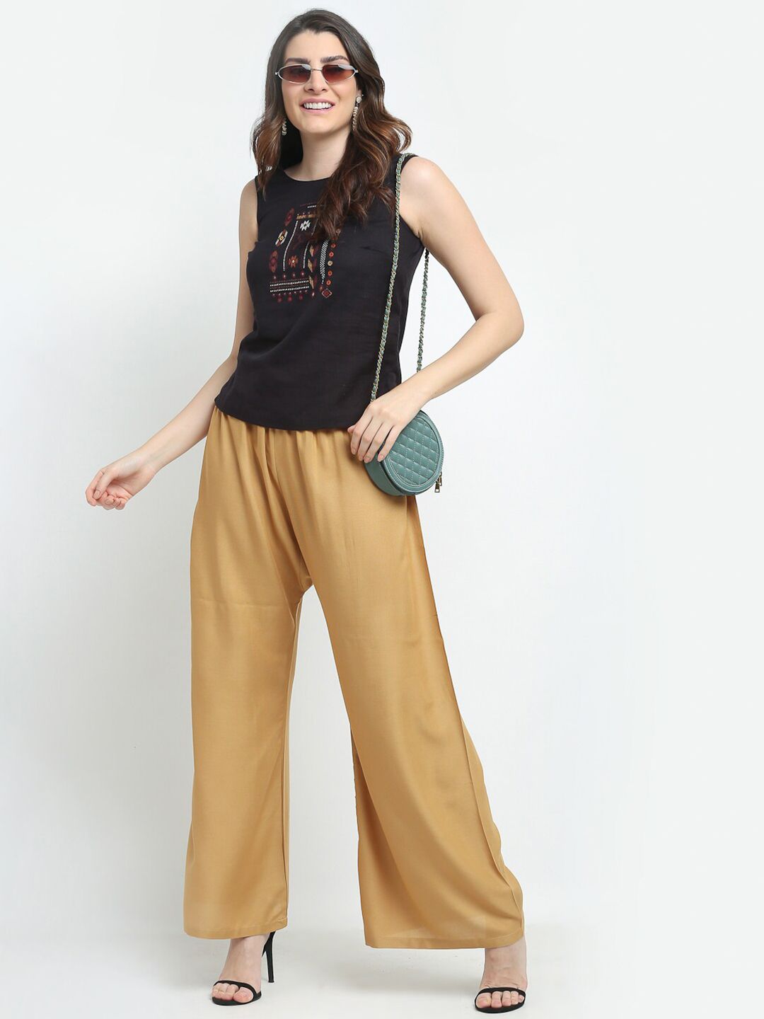 TAG 7 Women Pack of 2 Maroon & Beige Solid Wide-Leg Palazzos