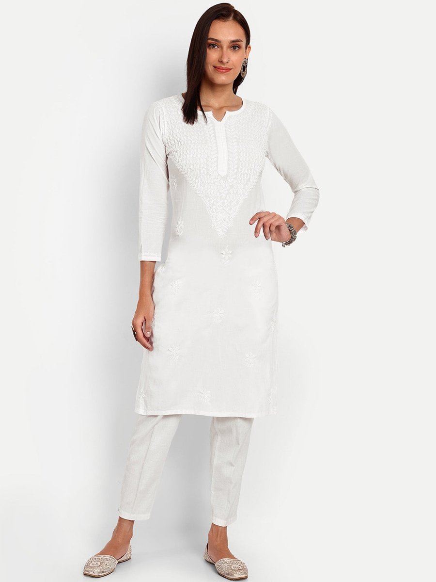 ADA Floral Embroidered Chikankari Kurta 