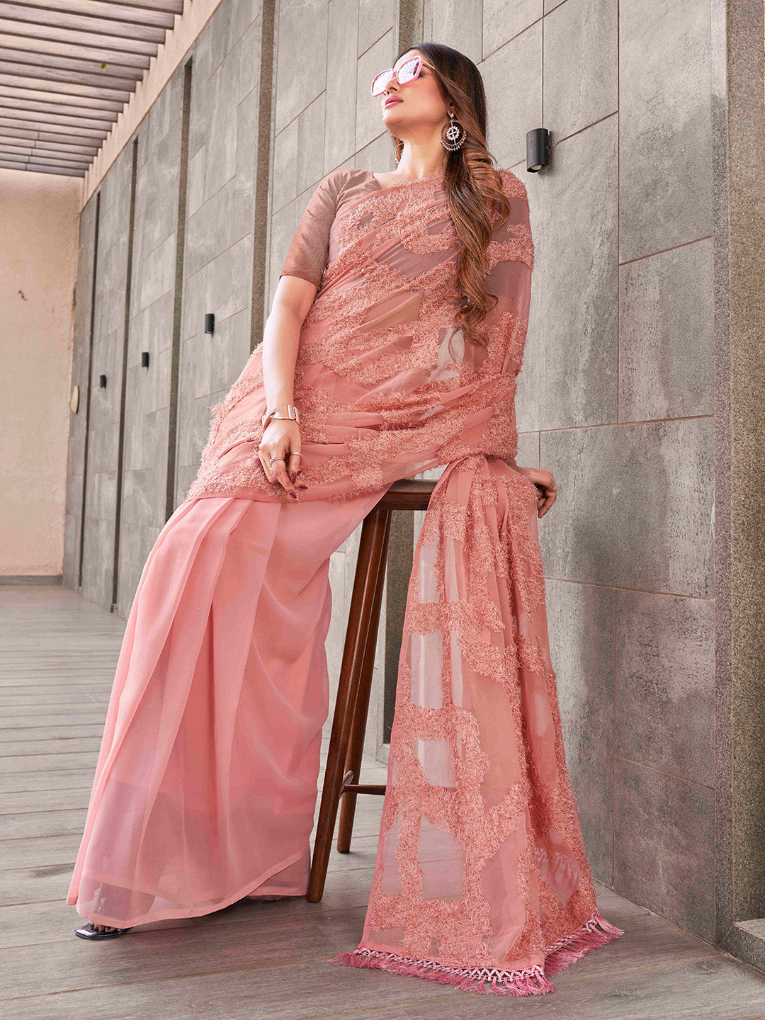 Tikhi Imli Peach Abstract Woven Design Half And Half Grab2Buy 