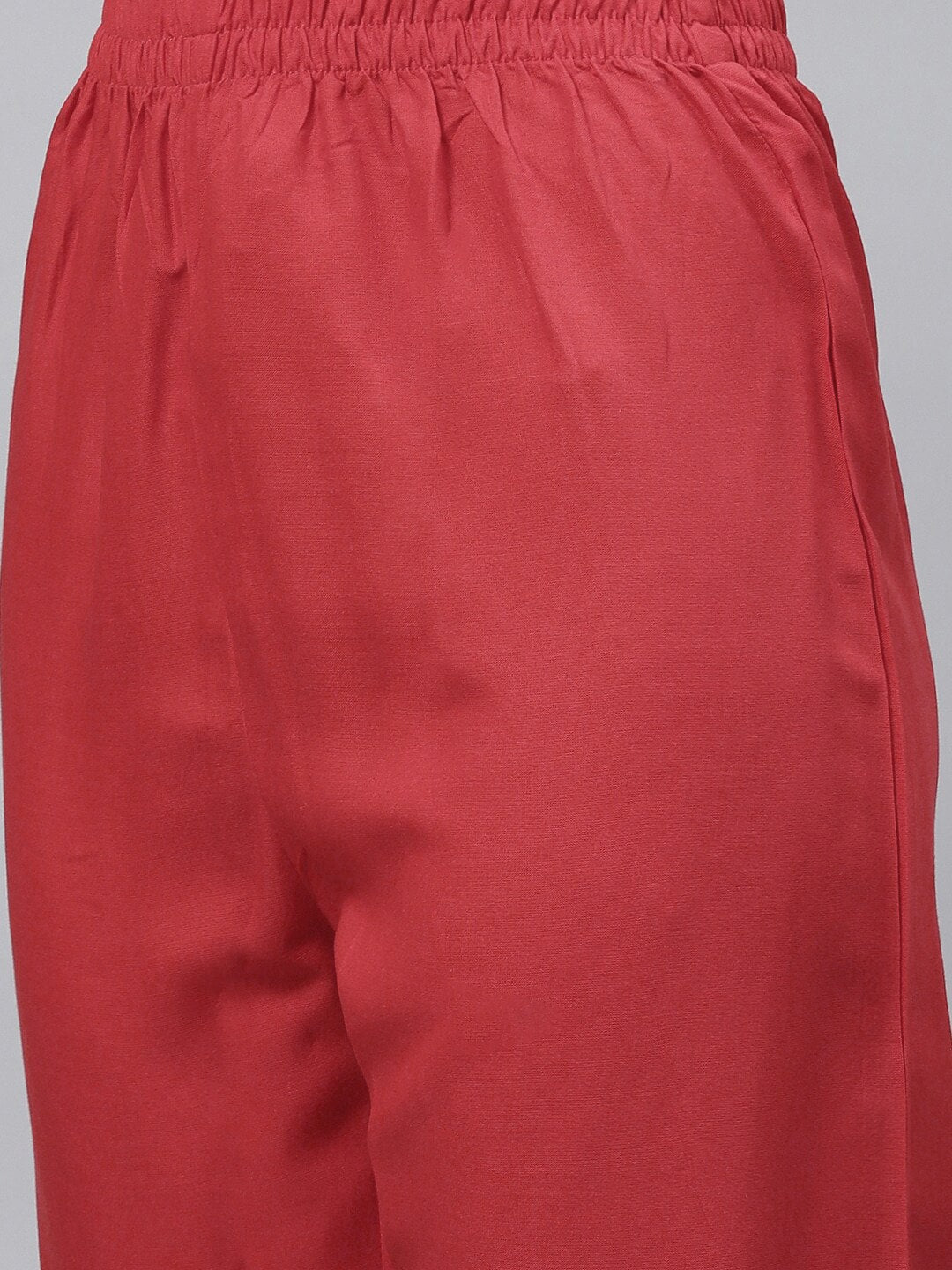 HERE&NOW Women Red Embroidered Straight Kurta with Trousers & With Dupatta
