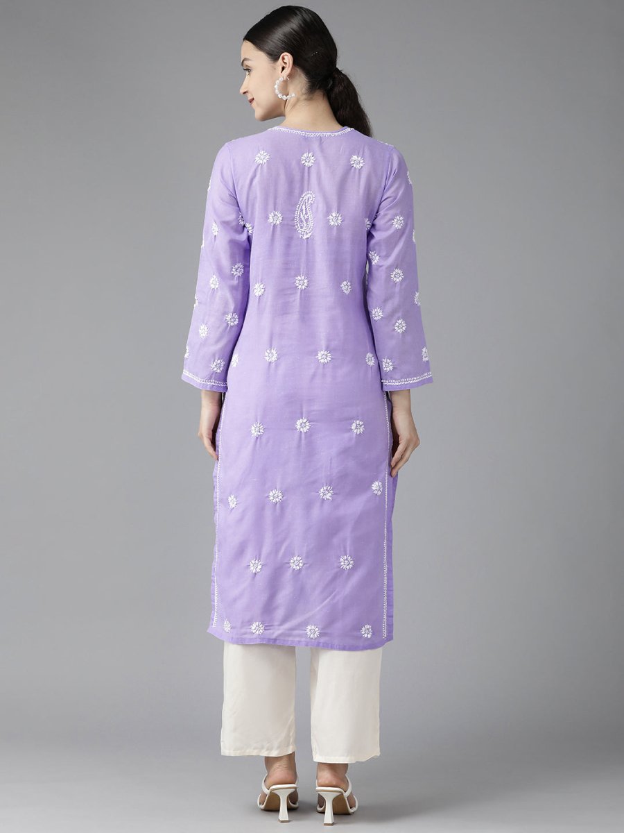 ADA Women Mauve & White Ethnic Motifs Embroidered Chikankari Kurta 