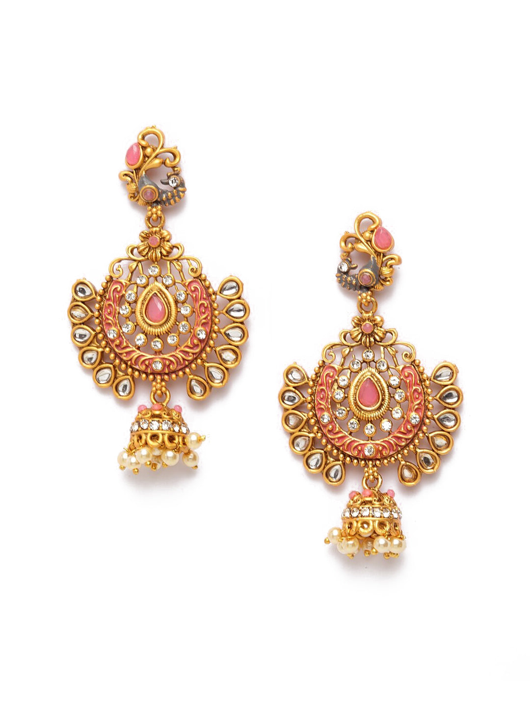 Shining Diva Gold-Toned Dome Shaped Jhumkas - Grab2buy