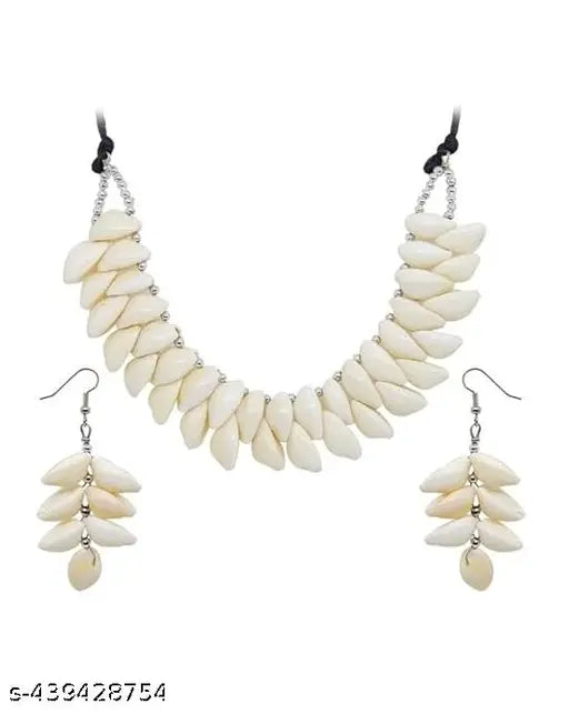 Tehzeeb Creations Women's White Seap Design Necklace Set Tehzeeb Creations