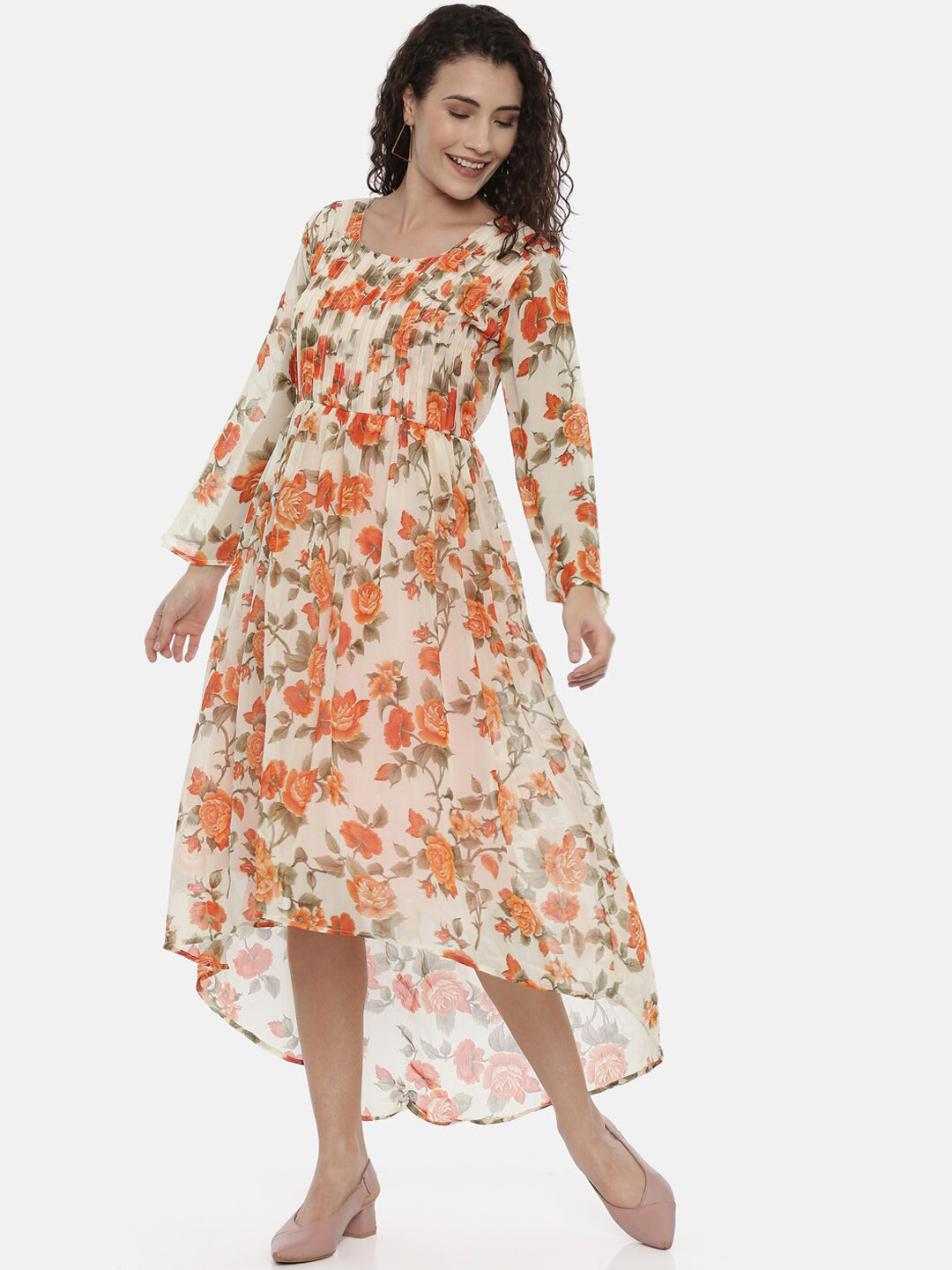 Souchii Women Cream-Coloured Printed A-Line Dress 
