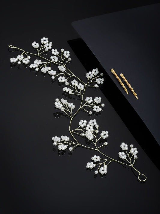Panash Women Gold-Toned & White Beaded Tiara - Grab2buy