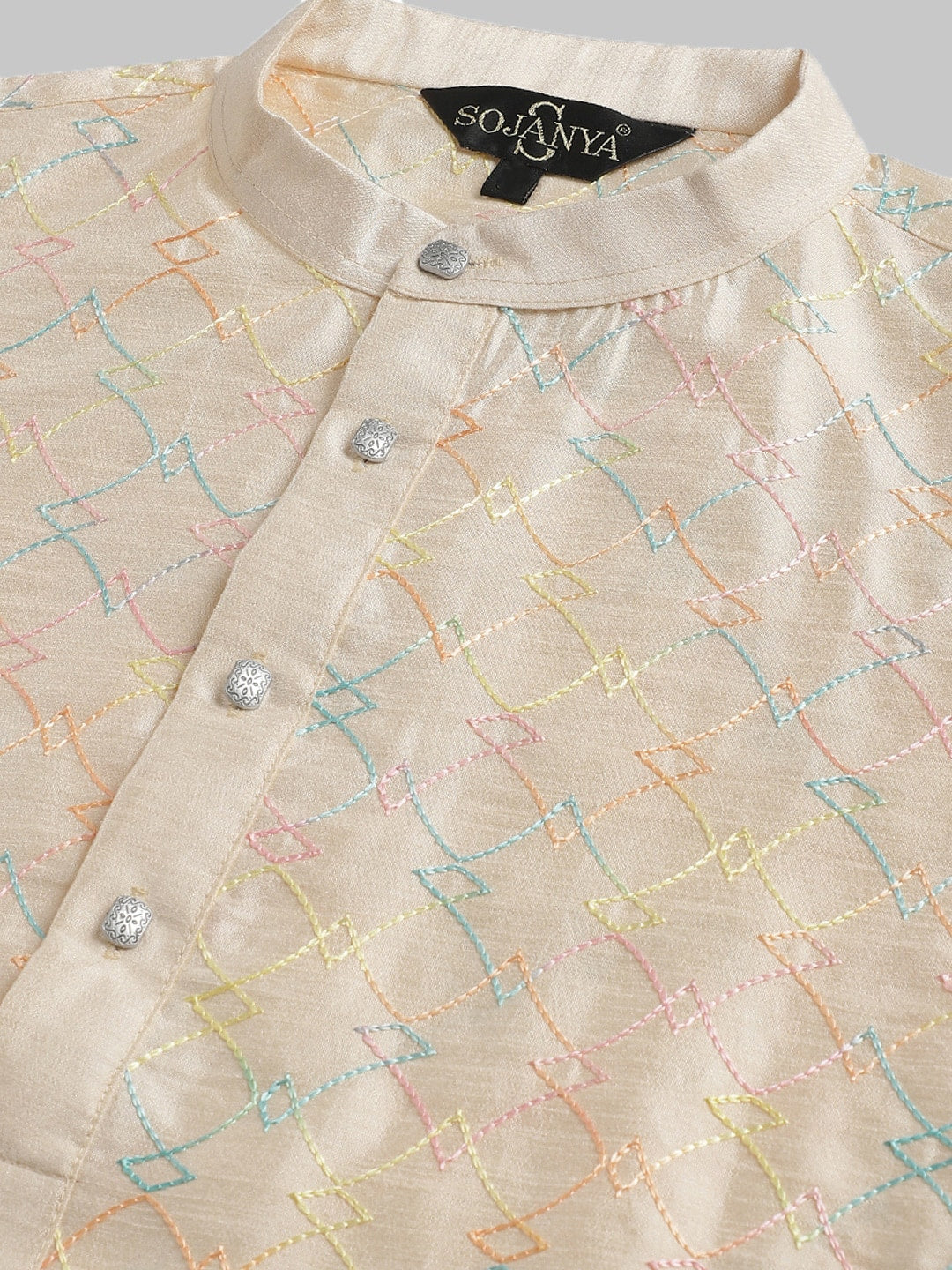 Sojanya Band Collar Embroidered Cotton Silk Kurta 