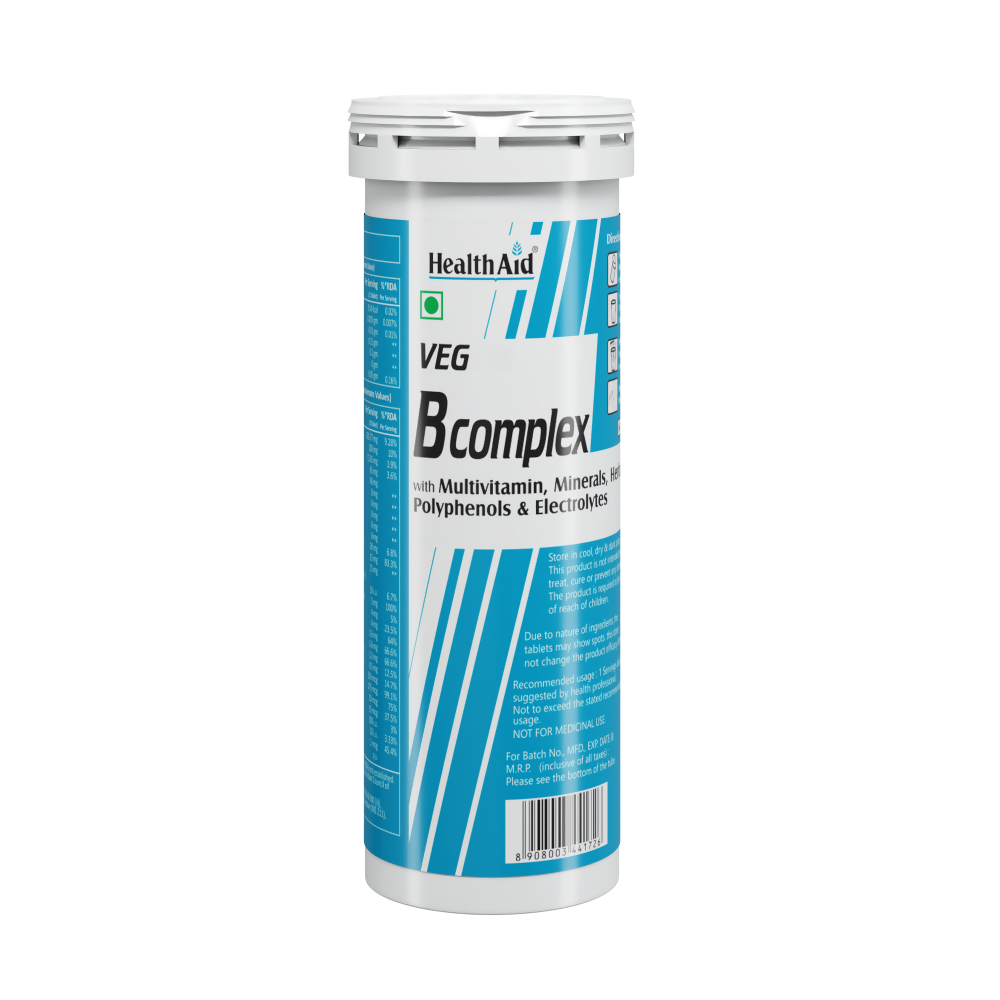 HealthAid Vegan B Complex with Multivitamins & Electrolytes Mango Flavour Effervescent Tablets | Grab2Buy
