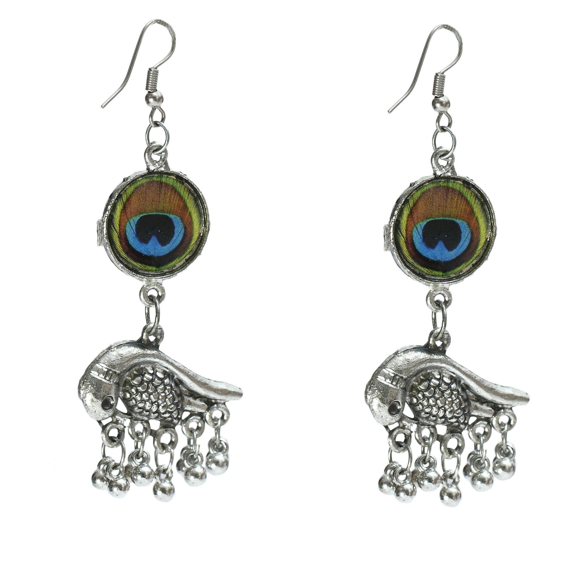 Mominos Fashion Johar Kamal Oxidised Silver-Plated Brass Finish Peacock Design Long Necklace Set For Women - Grab2buy