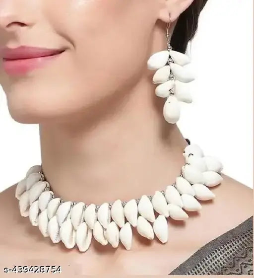 Tehzeeb Creations Women's White Seap Design Necklace Set Tehzeeb Creations