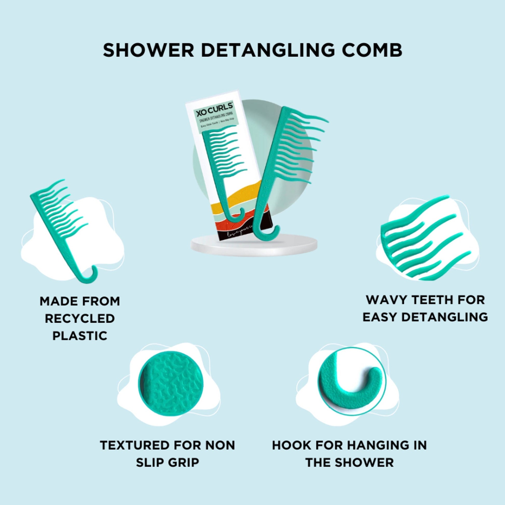 XO Curls Shower Detangling Comb - Green  Grab2Buy XO Curls Grab2Buy
