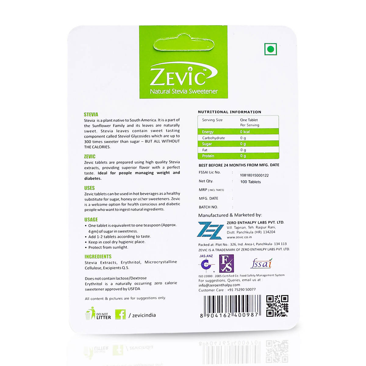 Zevic Stevia White Tablets 