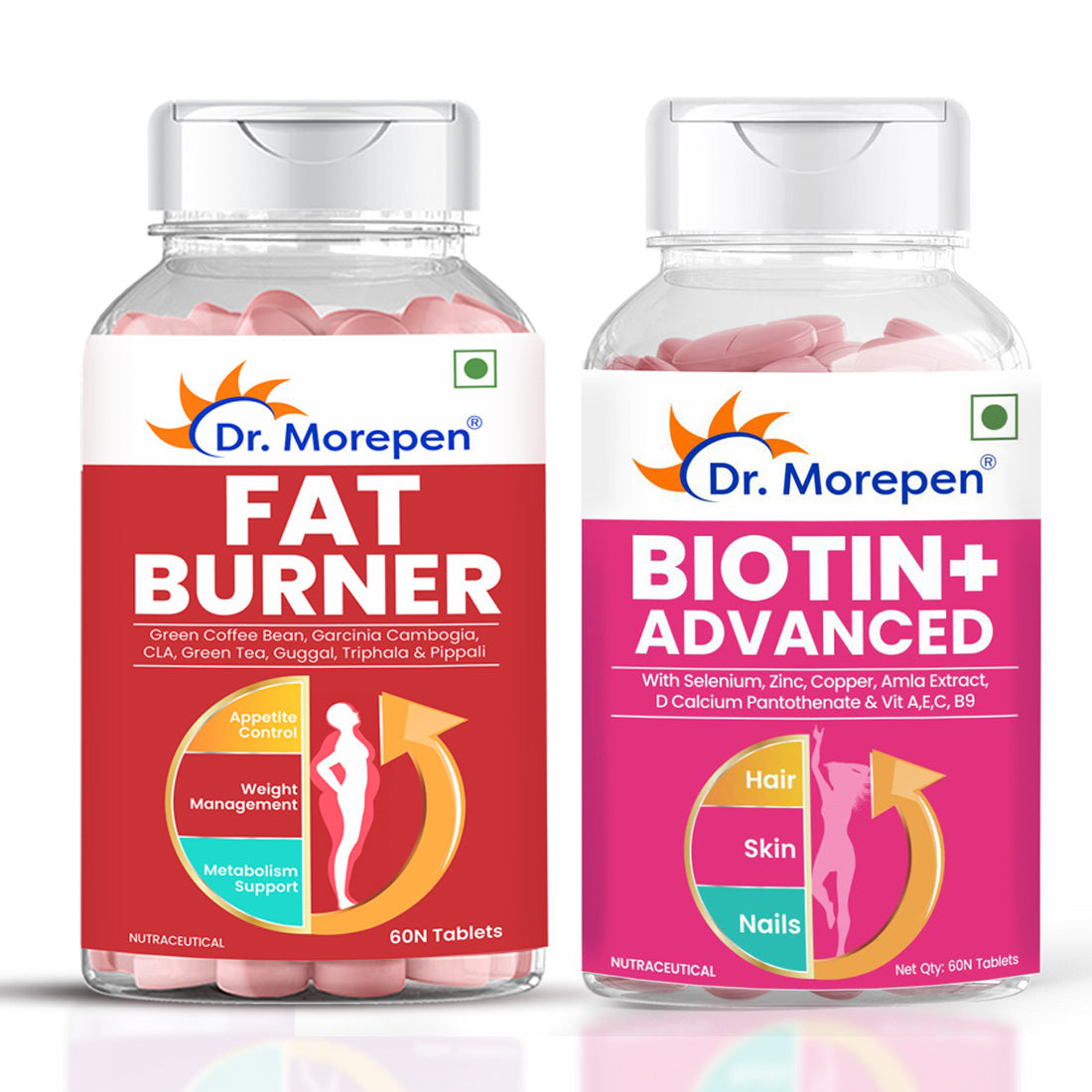 Dr. Morepen Biotin+ Advanced Tablets and Fat Burner Tablets Combo 