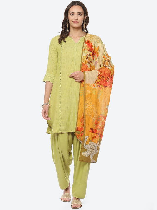 Biba Woven Design Thread Work Kurta with Salwar & Dupatta - Grab2buy
