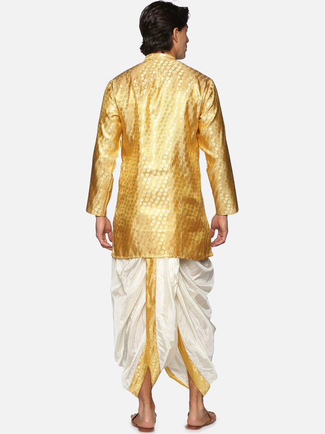 Sethukrishna Men Gold-Toned Ethnic Motifs Woven Design Kurta with Dhoti Pants