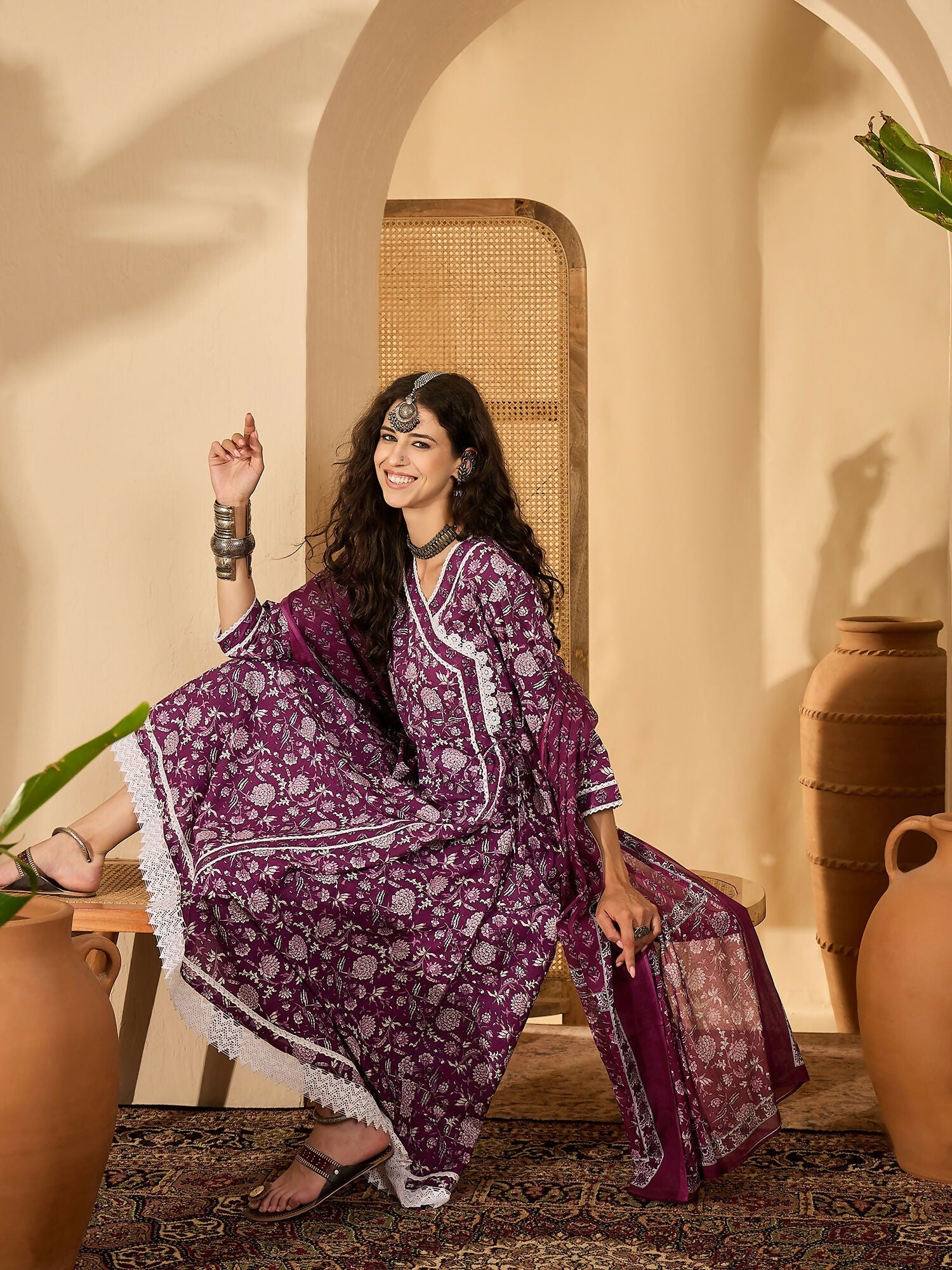 Joban Fashion Printed Purple Pure Cotton Kurta Set