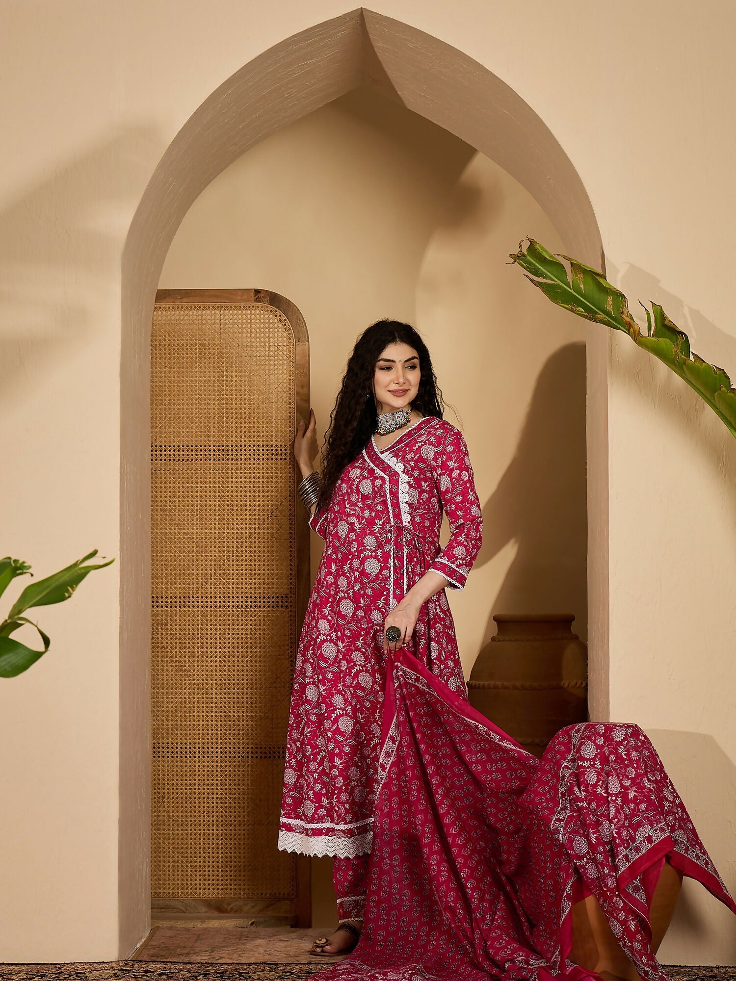 Joban Fashion Printed Pink Pure Cotton Kurta Set