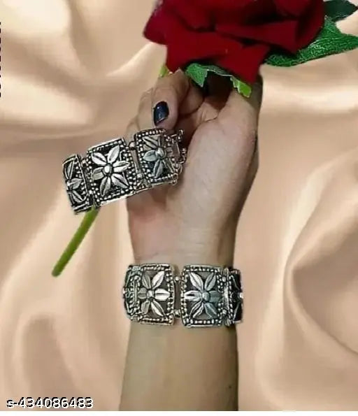 Tehzeeb Creations Women's Silver Plated Oxidised Bangle Set | Grab2Buy