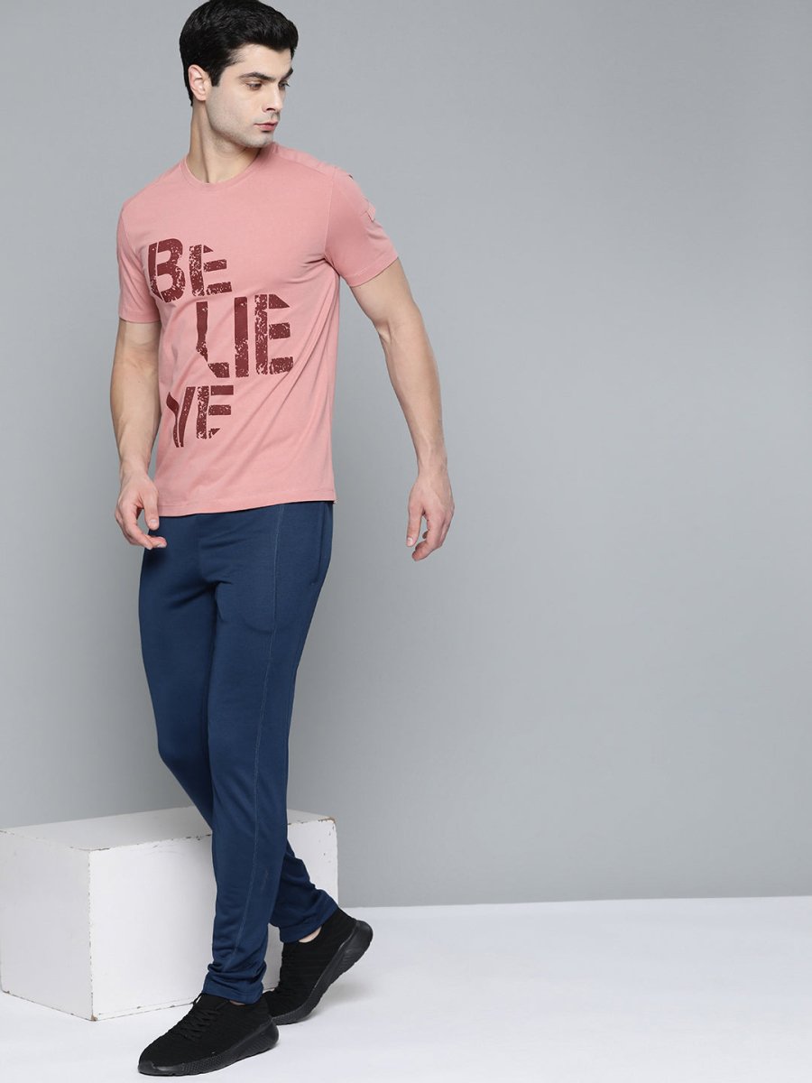 Alcis Men Dusty Pink & Maroon Typography Printed T-shirt 