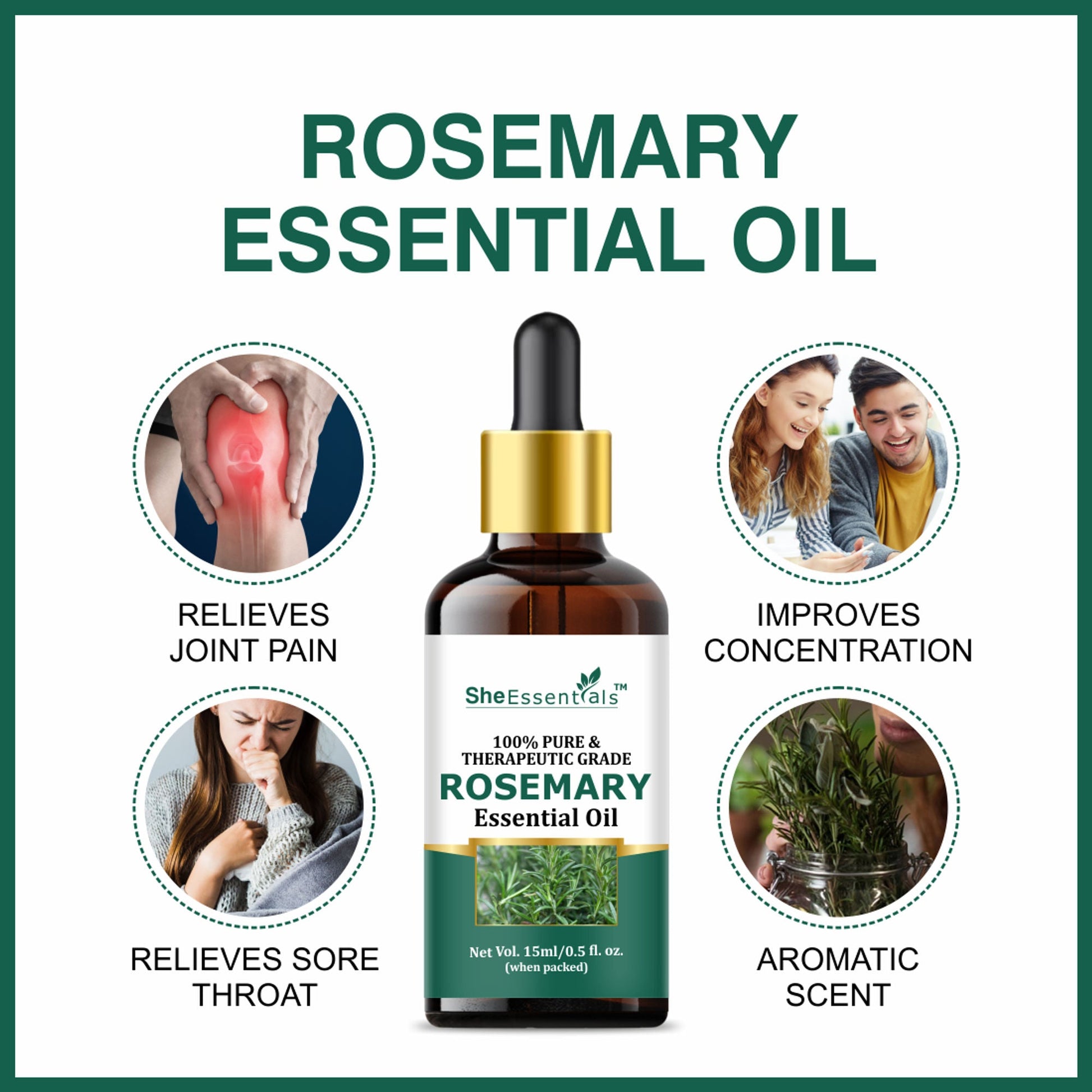 She Essentials Rosemary, Teatree, Rose, Lavender & Sandal Essentials Oil (Set Of 5)