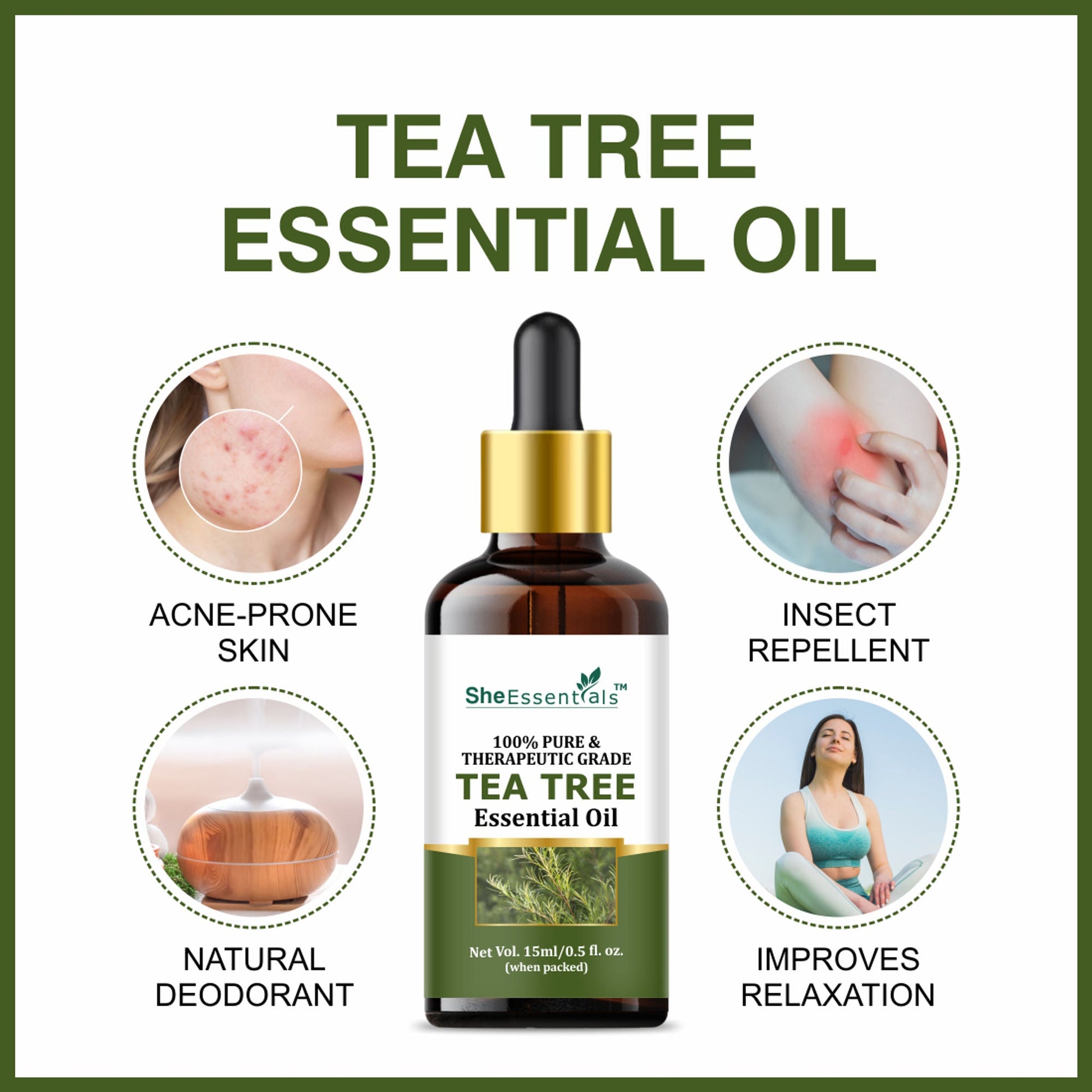 She Essentials Rosemary, Teatree, Rose, Lavender & Sandal Essentials Oil (Set Of 5)