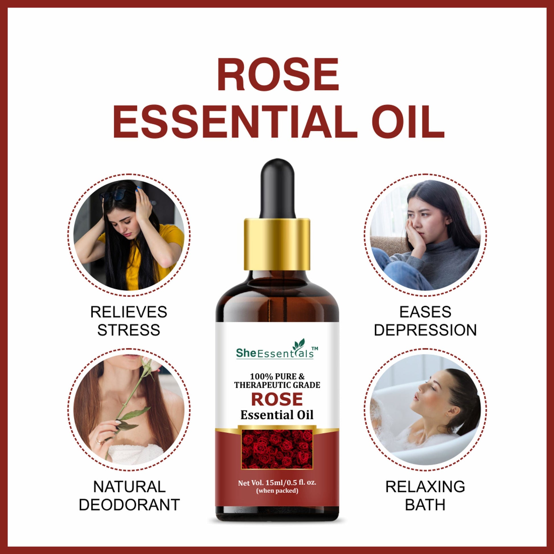 She Essentials Rosemary, Teatree, Rose, Lavender & Sandal Essentials Oil (Set Of 5)
