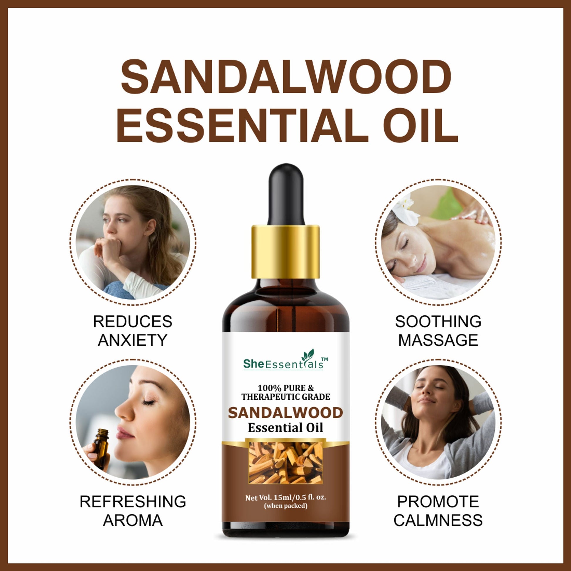 She Essentials Rosemary, Teatree, Rose, Lavender & Sandal Essentials Oil (Set Of 5)