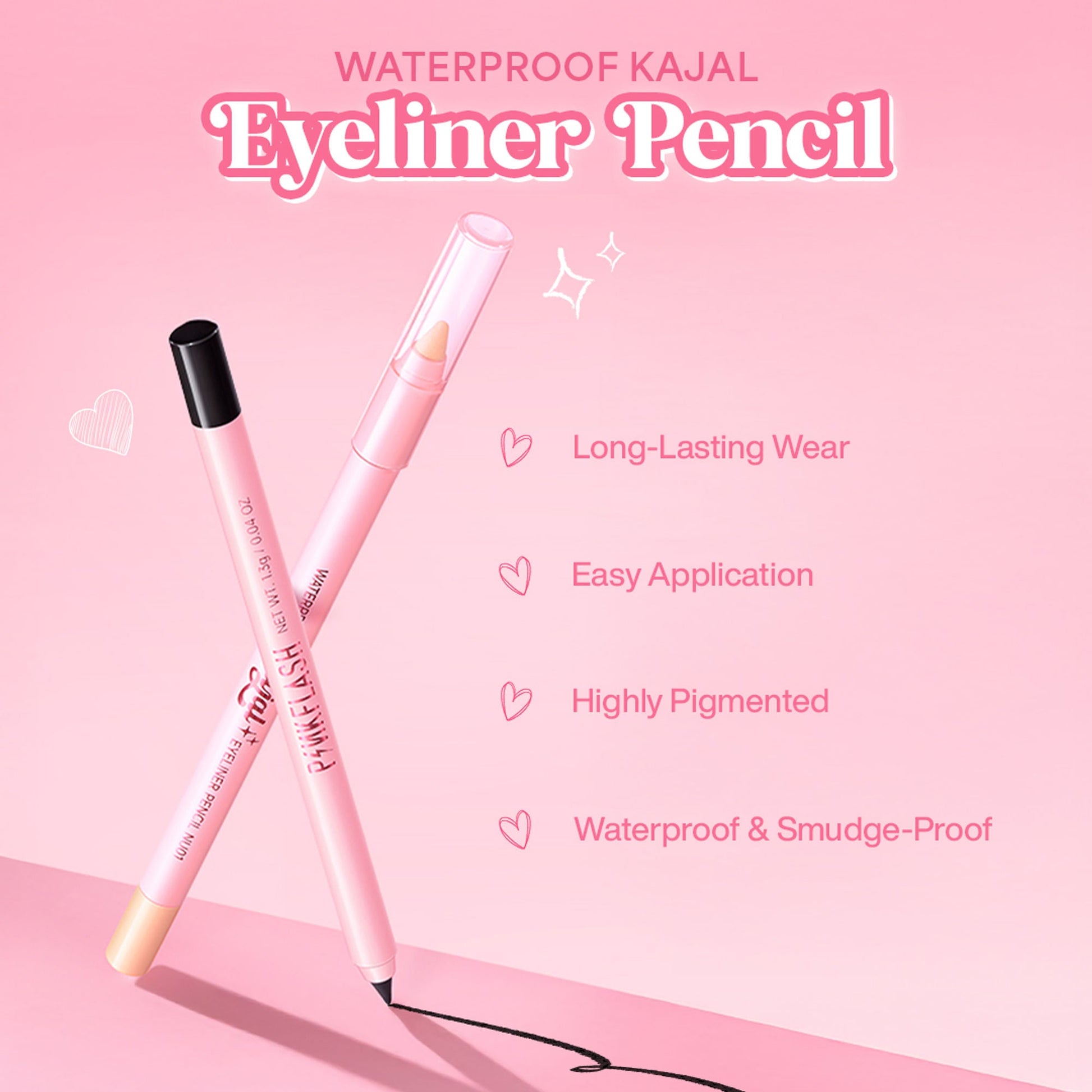 PINKFLASH Waterproof Kajal Eyeliner Pencil - Bk01 Black