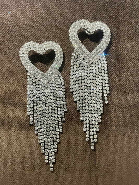 Partywear Zircoin Silver Heart Danglers By House of Ree House of Ree