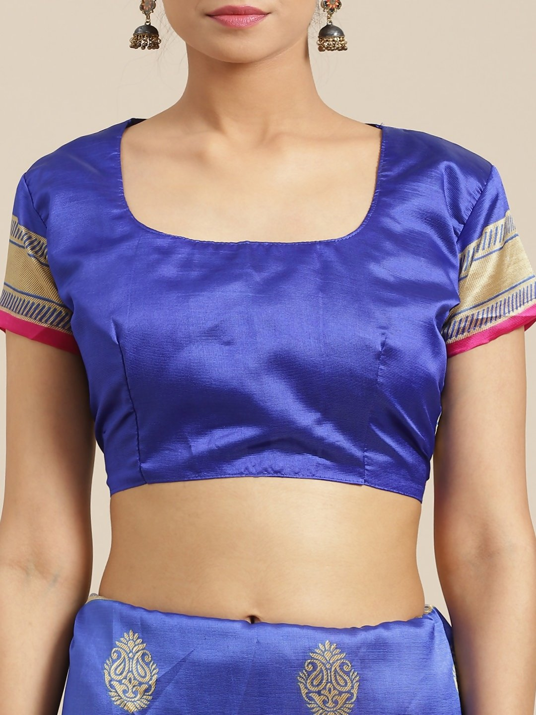Saree Mall Pink & Blue Paisley Print Half & Half Saree