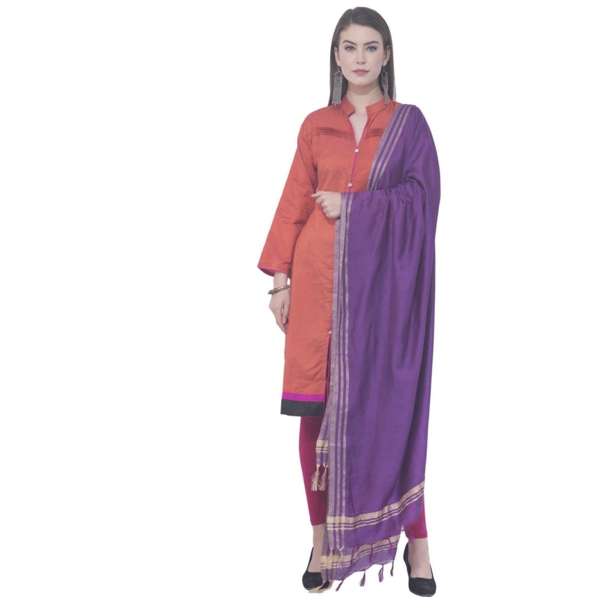 A R SILK Purple Color Golden border Cotton Dupattas and Chunnis