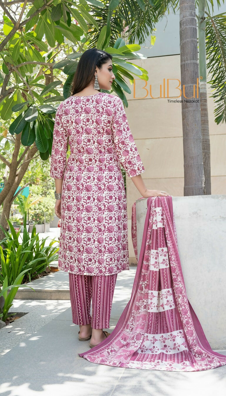 BulBul Fashionista Wine Cotton Kurta Set with Dupatta 