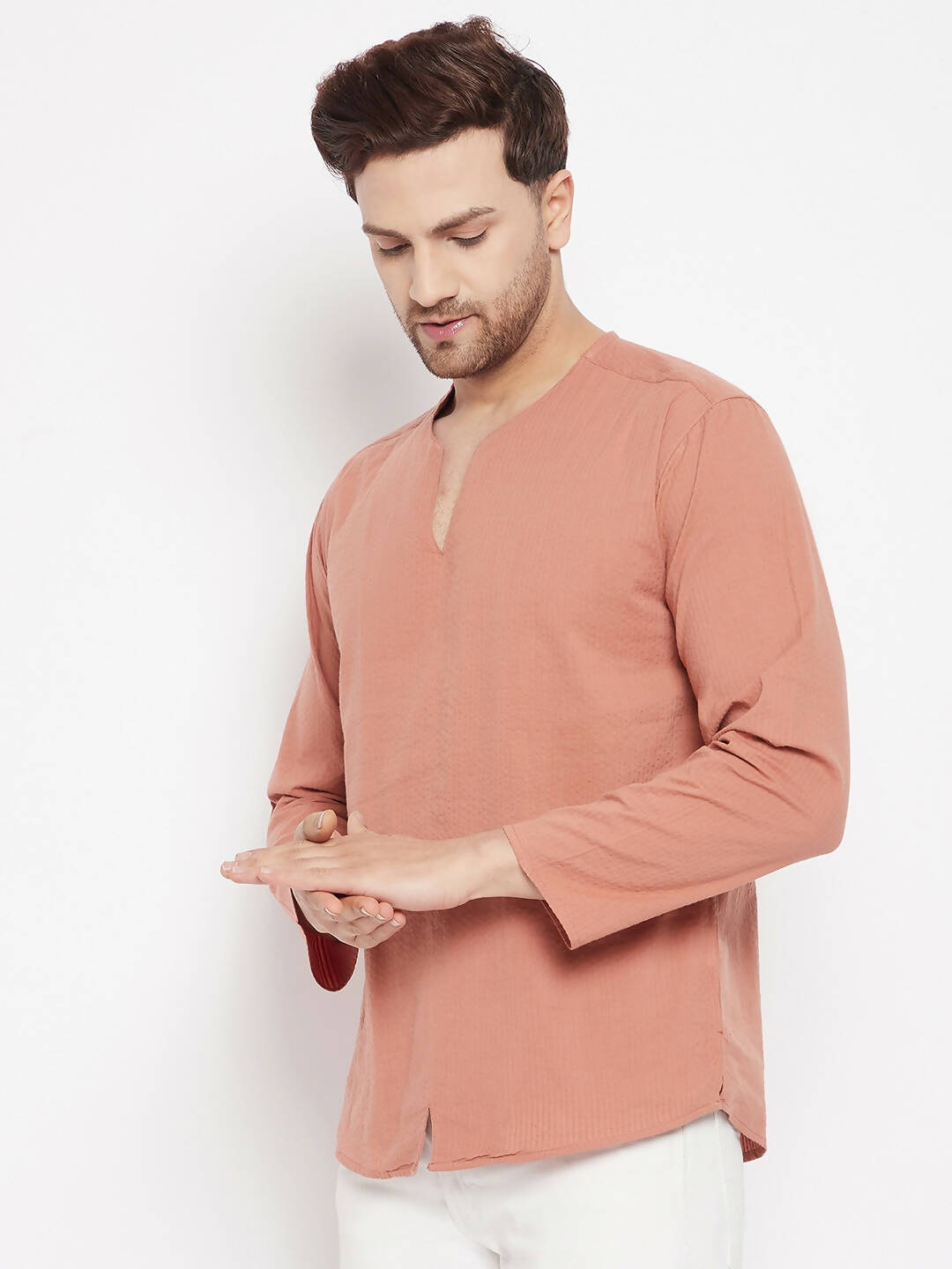 Even Apparels Brown Pure Cotton Men's Kurta With Slit Neckline 