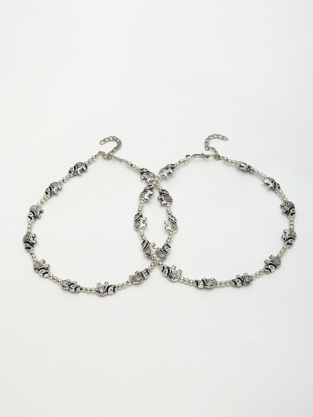 NVR Women's Set of 2 Silver-Plated Elephant Design Anklets 