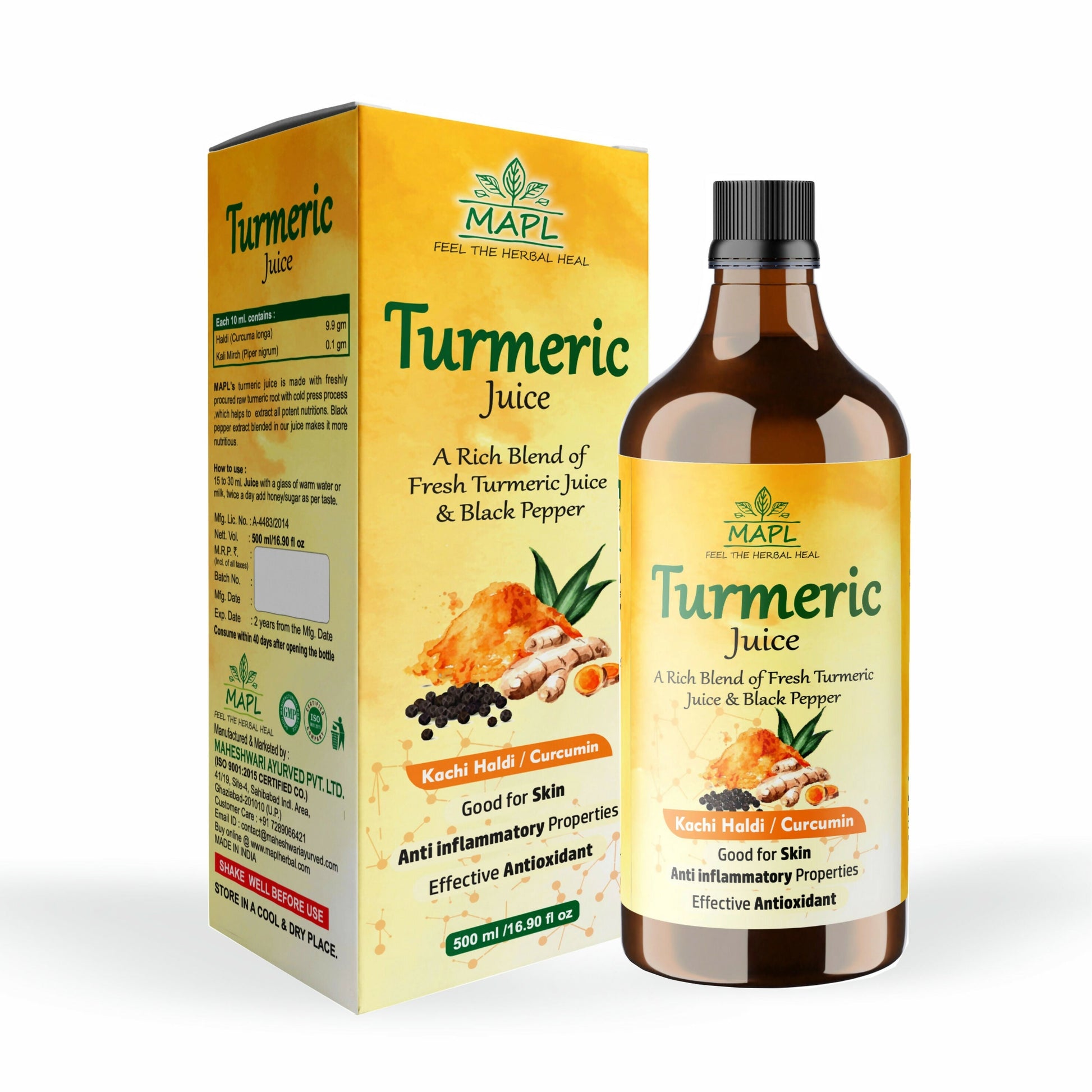 MAPL Cold-Pressed Turmeric & Balck Pepper Juice 