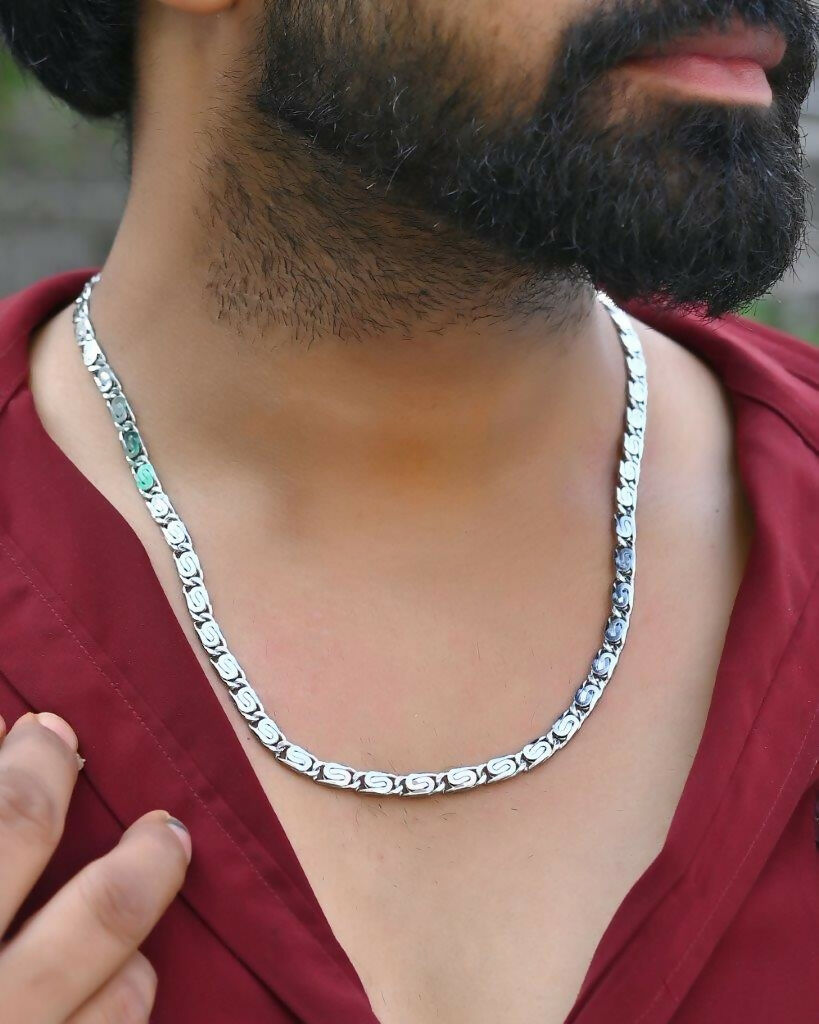 VOJ Men Silver Plated Stainless Steel Chain 