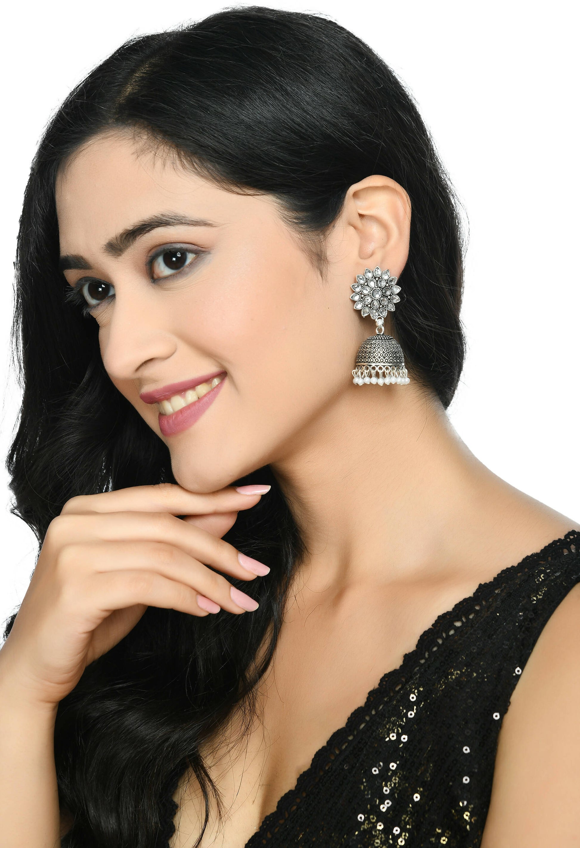 Mominos Fashion Joharkamal Kundan work Jhumka with White Beads - Grab2buy