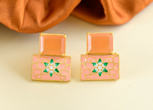 Joban Fashion Women Brass Peach Onyx Earrings 