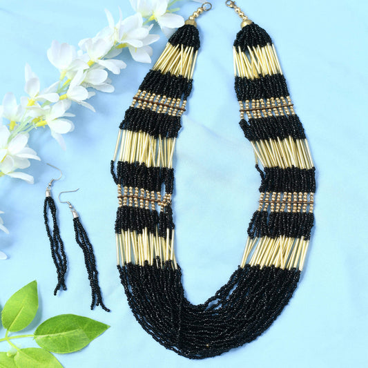 Mominos Fashion Johar Kamal Handicraft Finish Beads Work Long Necklace For Women (Black /Golden) - Grab2buy
