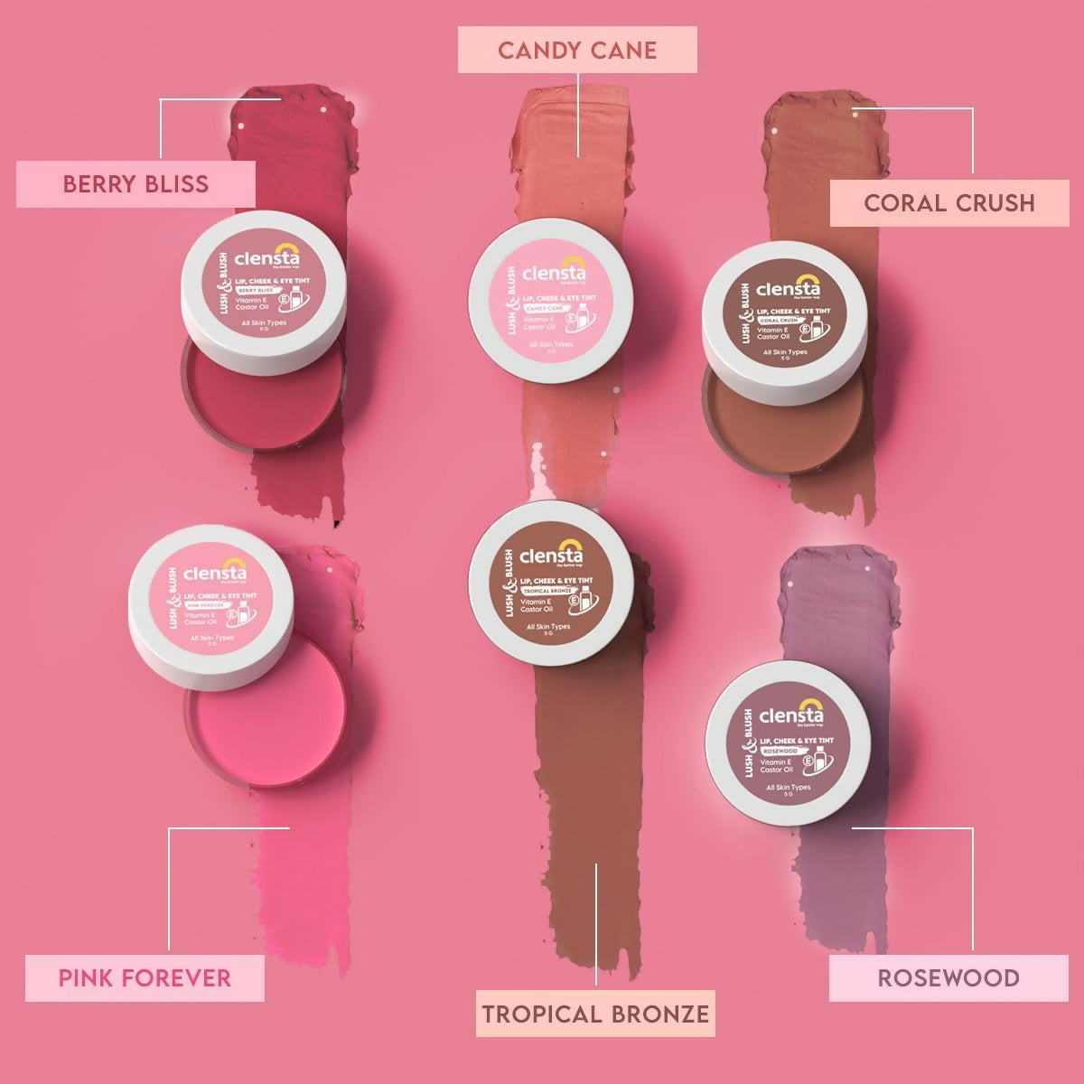 Clensta Lip Cheek Tint - Berry Bliss with Goodness of Vitamin E & Castor Oil - Grab2buy
