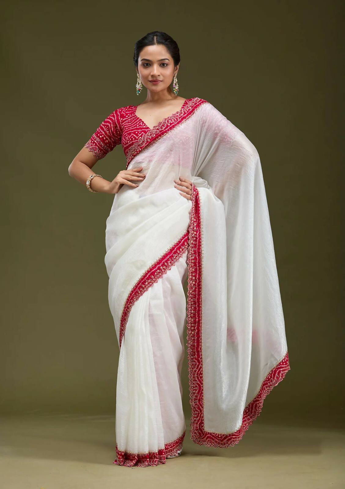 Joban Fashion White Tissue Gold Crush Party Wear Sarees
