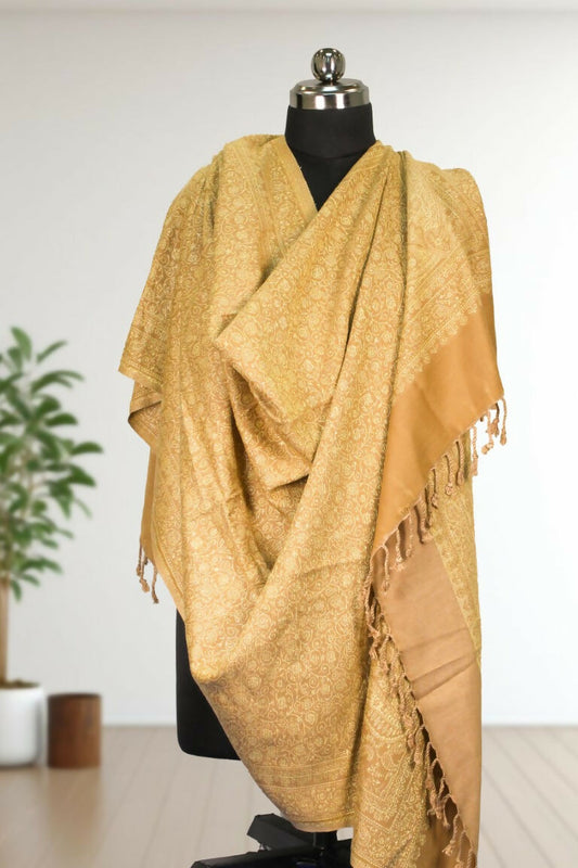 Weaving Mystery Handloom Pashmina Shawl-Kaani Zari - Tan Brown  Grab2Buy Weaving Mystery Grab2Buy