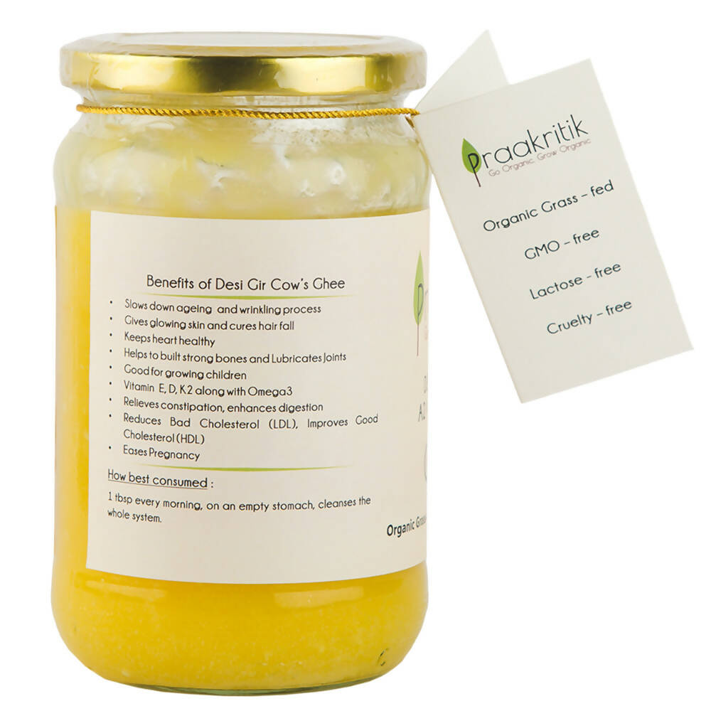 Praakritik Natural Desi Gir Cow A2 Ghee | Organic Grassfed - Vegetarian GMO Free Lactose Free - Cow Ghee 
