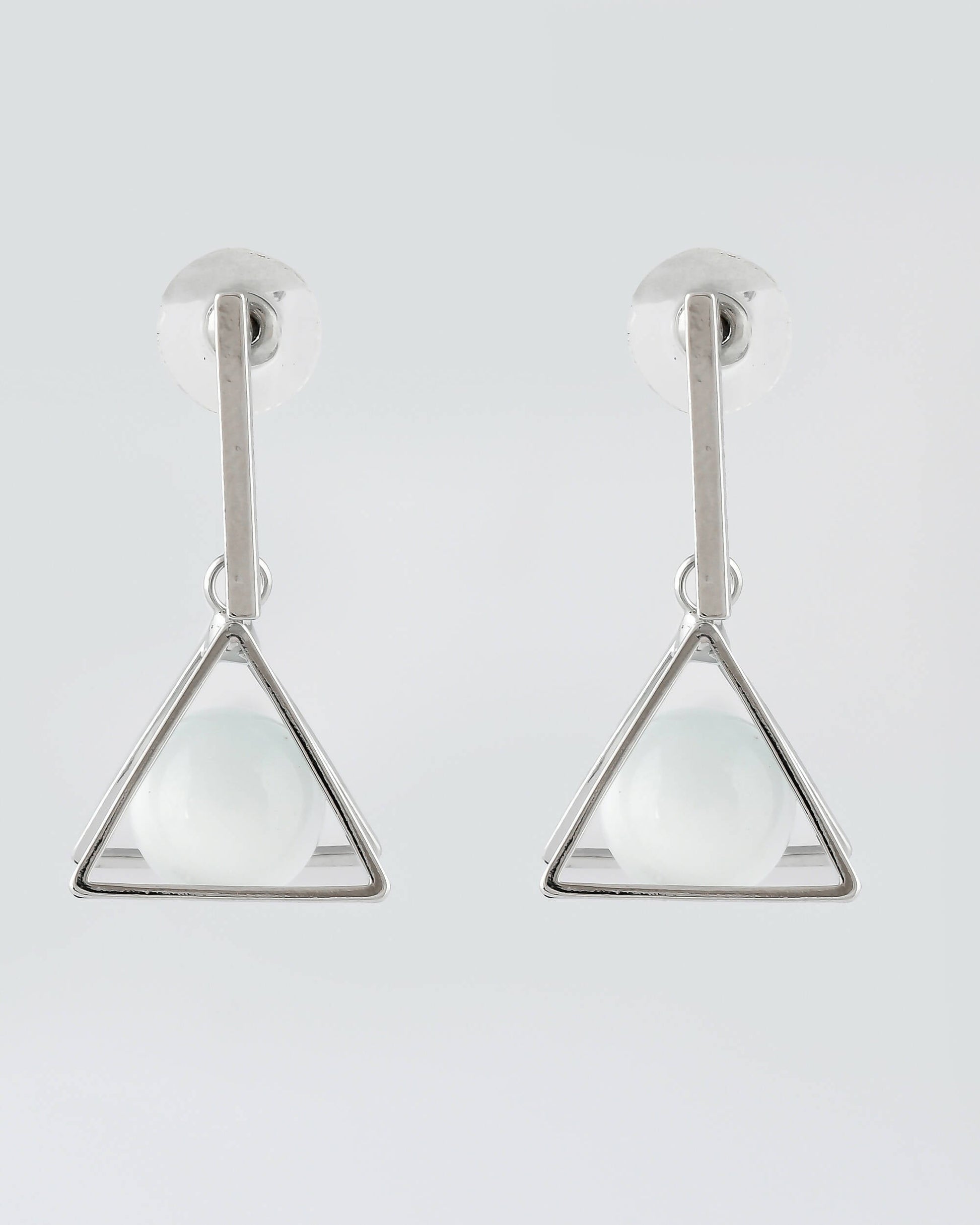 VOJ Women Sliver Triangle with Pearl Stainless Steel Stud Earrings - Grab2buy