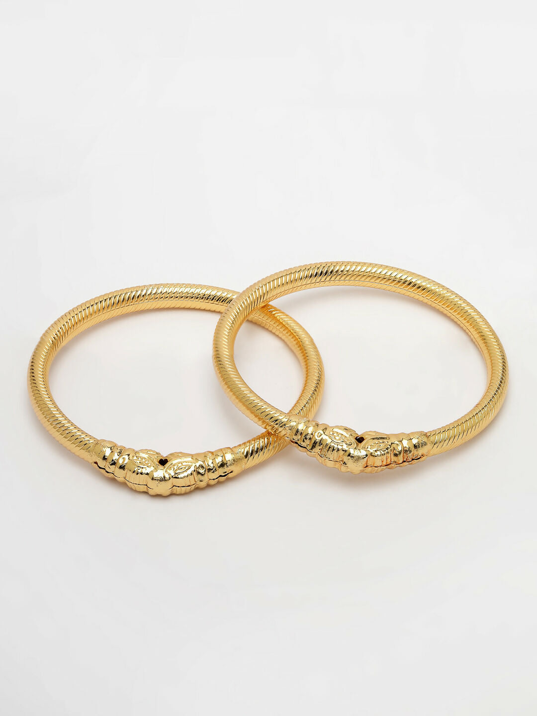 NVR Women's Set of 2 Gold-Polished Handcrafted Traditional Bangles