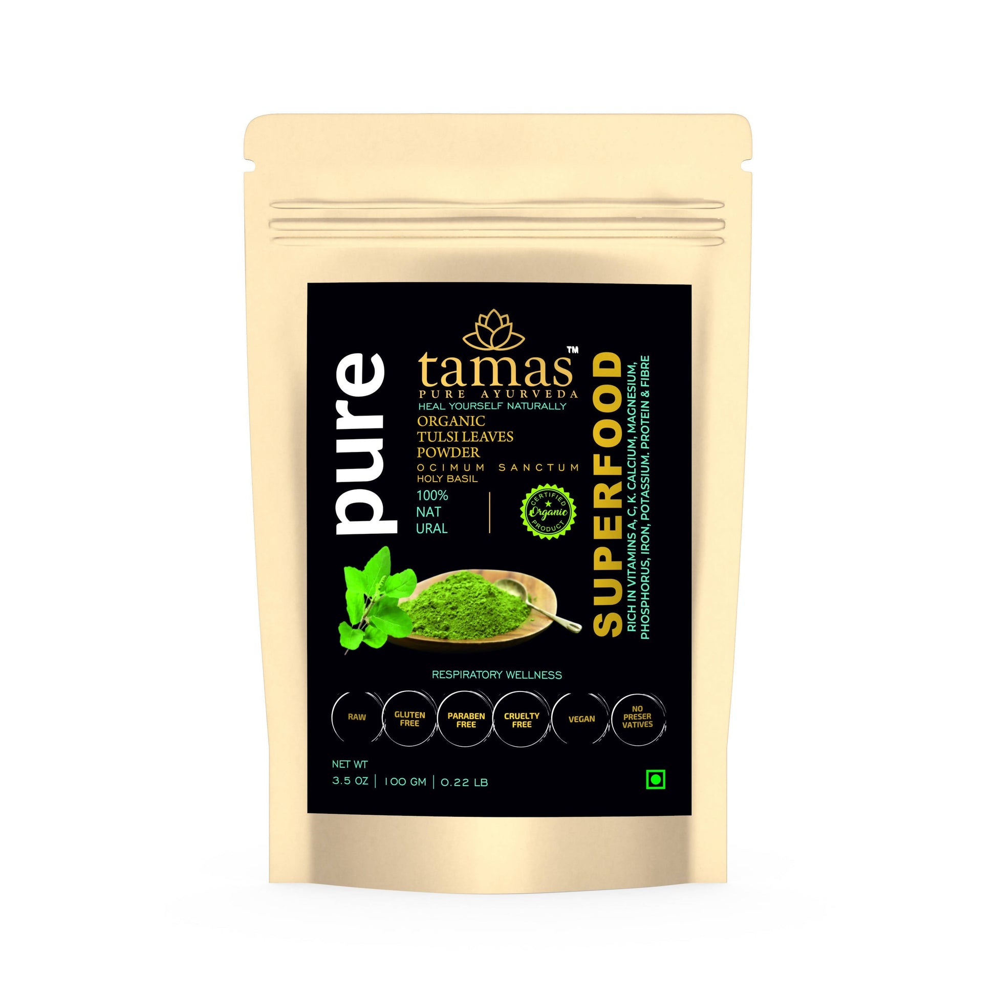 Tamas Pure Ayurveda Superfood Organic Tulsi Leaves Powder 