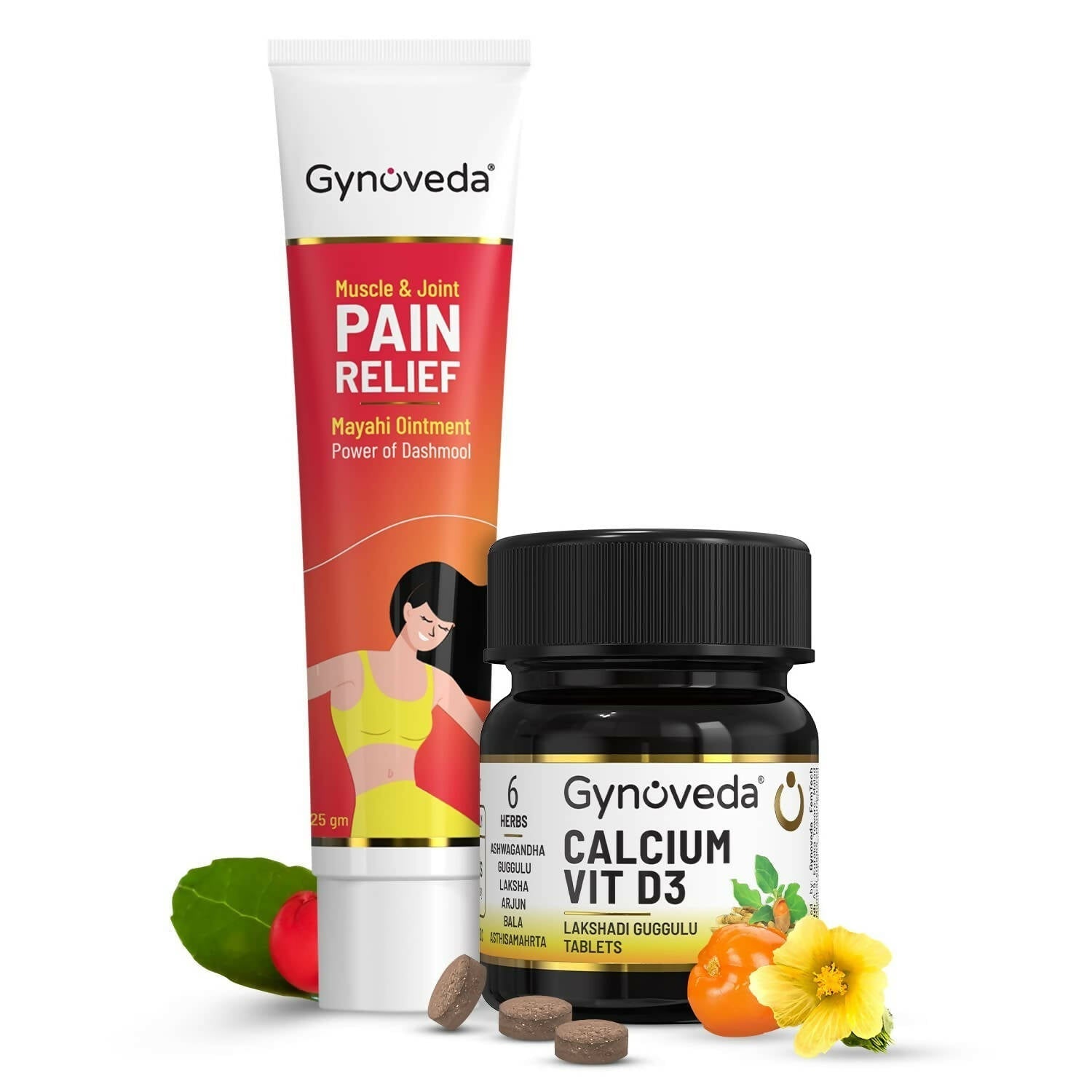 Gynoveda Calcium Vit D3 Tablets & Pain Relief Ointment Combo 