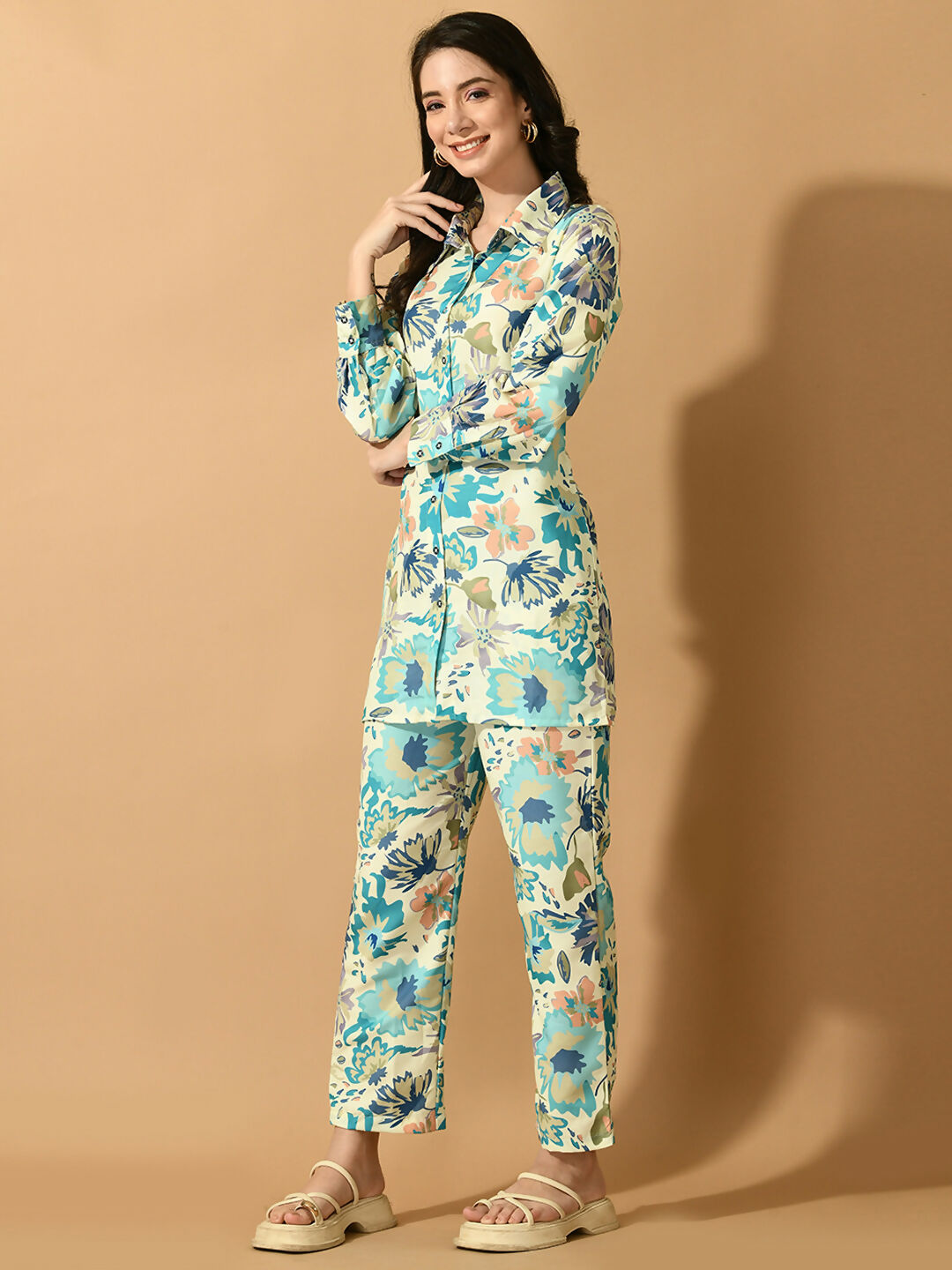 Myshka Women's Multi Printed Shirt With Trousers 