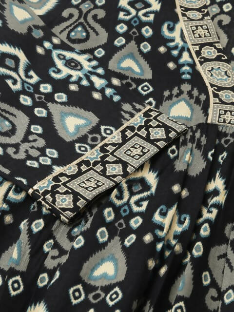 FIORRA Women's Black Cotton A-Line Kurta Palazzo Set 