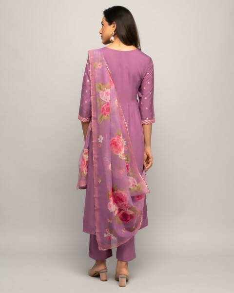 FIORRA Women's Lavender Creap A-Line Kurta Pant With Dupatta 