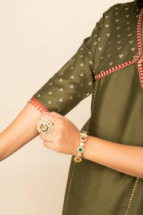 FIORRA Women's Green Silk Blend Straight Kurta Palazzo Set With Dupatta 